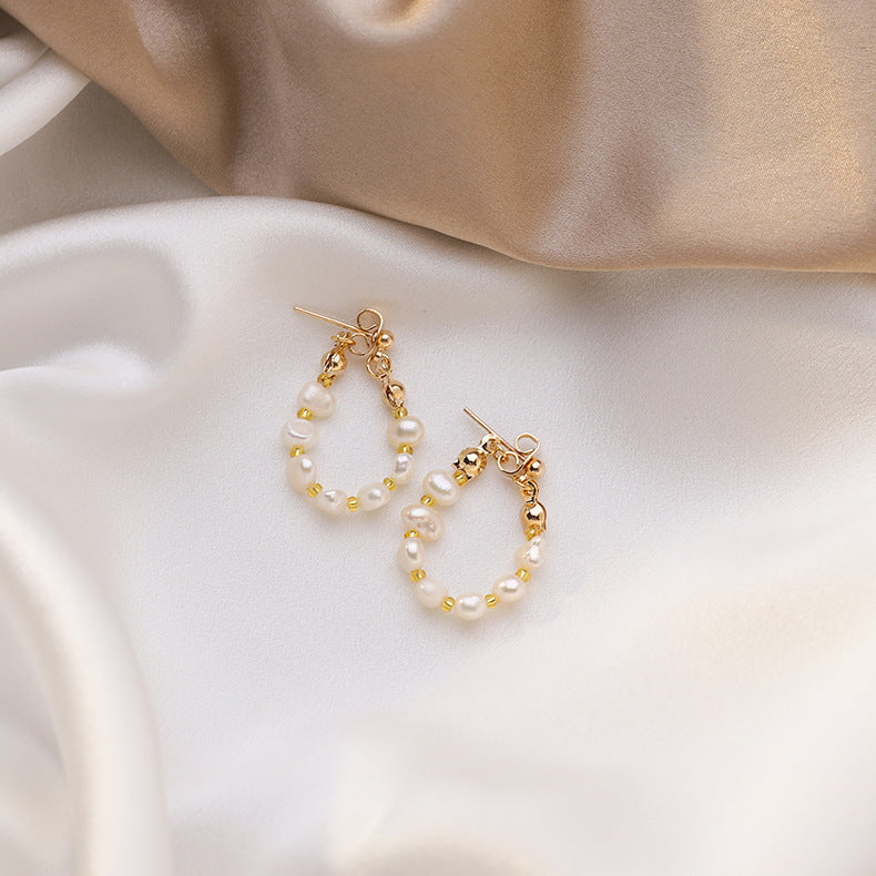 Wholesale Freshwater Pearl Back Hanging 925 Silver Needle Alloy Earrings
